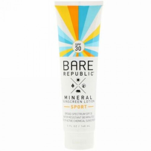 Bare Republic, Mineral Sunscreen Lotion, Sport, SPF 30, 5 fl oz (148 ml) (Discontinued Item)