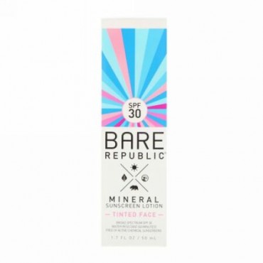 Bare Republic, ミネラルサンスクリーンローション、ティンテッドフェイス、SPF30、1.7 fl oz (50 ml) (Discontinued Item)