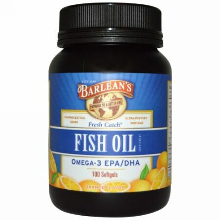 Barlean's, フレッシュ・キャッチ, フィッシュオイル サプリメント, オメガ-3 EPA/DHA, オレンジ フレーバー ソフトジェルカプセル100粒 (Discontinued Item)