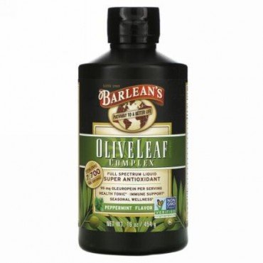 Barlean's, オリーブリーフ複合体, ペパーミント風味, 16オンス（454 g）