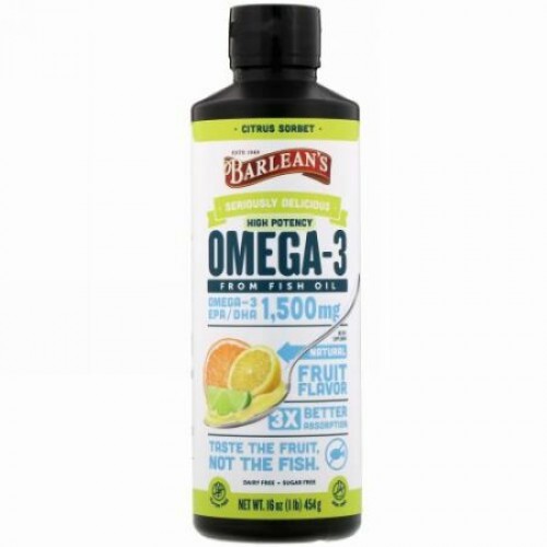 Barlean's, シリアスリーデリシャス、オメガ3フィッシュオイル、シトラスシャーベット、454g（16oz）