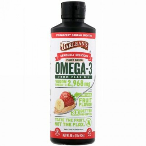 Barlean's, Seriously Delicious（シリアスリーデリシャス）、アマニ油由来のオメガ3、ストロベリーバナナスムージー、454g（16oz）