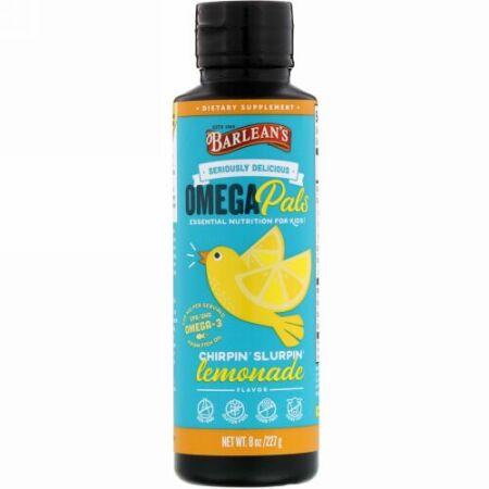 Barlean's, Omega Pals, Essential Nutrition for Kids, Chirpin' Slurpin Lemonade Flavor, 8 oz (227 g)