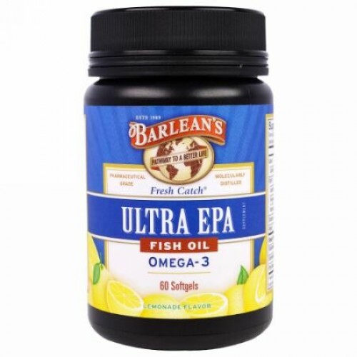 Barlean's, ウルトラEPA、トリプル・ポテンシー・オメガ-3、レモネード味、 1000 mg、ソフトジェル 60 錠 (Discontinued Item)