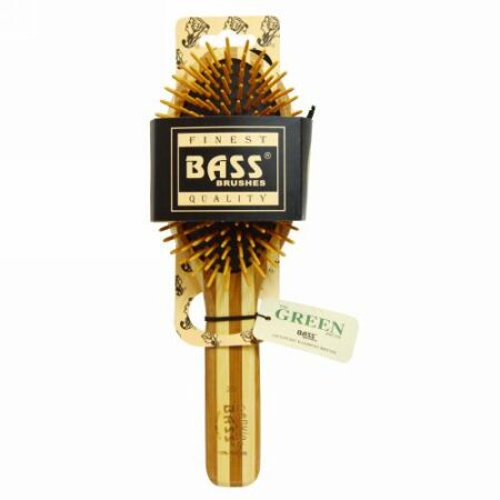 Bass Brushes, 特大オーバル, ヘアブラシ, クッション性, 外皮を剥いだ竹の柄のウッドブリストル, 1ヘアブラシ