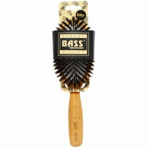 Bass Brushes, ラージ オーバル、クッションスタイル、100%ワイルドボアの毛、斜角、ウッドハンドル、ヘアブラシ1本 (Discontinued Item)