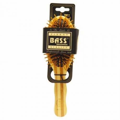 Bass Brushes, ラージ・オバール、ヘアーブラシ、 クッション付き木製ブリスル、ストライプ竹製ハンドル。ヘアーブラシ1本