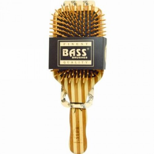Bass Brushes, 大きな正方形のパドルブラシ（Large Square Paddle Brush）, 外皮を剥いだ竹の柄のクッション性ウッドブリストル, 1ヘアブラシ (Discontinued Item)