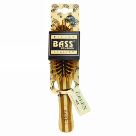 Bass Brushes, プロフェッショナルスタイル, ヘアブラシ, 外皮を剥いだ竹の柄のウッドブリストル, 1ヘアブラシ (Discontinued Item)