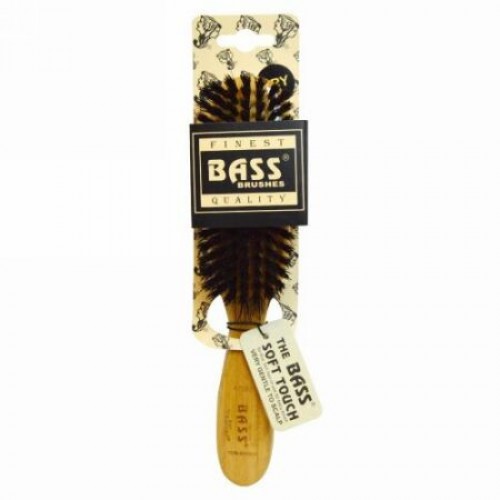 Bass Brushes, セミオーバル（ソフト）100％イノシシ毛（ブリストル）, 細い髪用＆竹製ハンドル, 1ヘアブラシ (Discontinued Item)