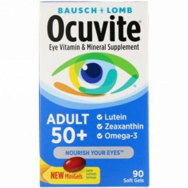 Bausch & Lomb, オキュバイト、大人用50＋、アイビタミン＆ミネラル・サプリメント、ソフトジェル90粒