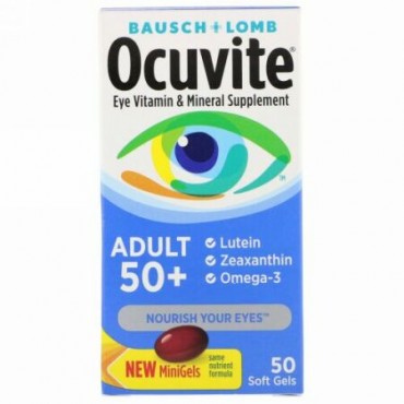 Bausch & Lomb, Ocuvite、大人用50 +、目に良いビタミン & ミネラルサプリメント、ソフトゲル50粒