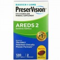 Bausch & Lomb, PreserVision（プリサービジョン）、AREDS 2フォーミュラ、アイビタミン＆ミネラルサプリメント、ソフトジェル120錠