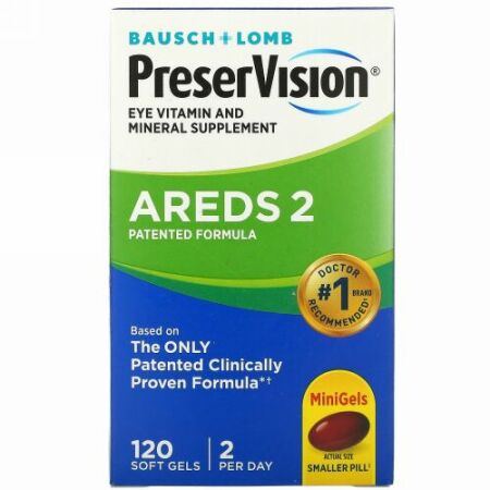 Bausch & Lomb, PreserVision（プリサービジョン）、AREDS 2フォーミュラ、アイビタミン＆ミネラルサプリメント、ソフトジェル120錠