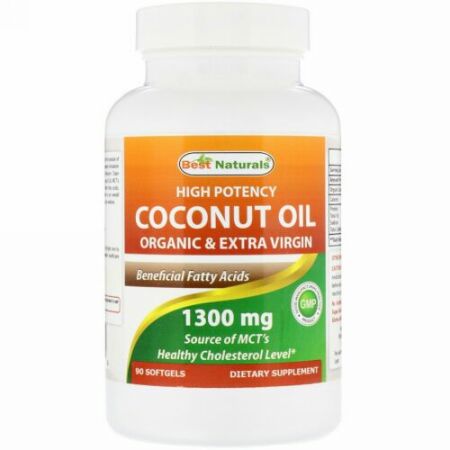 Best Naturals, High Potency Coconut Oil, Organic & Extra Virgin, 1,300 mg, 90 Softgels (Discontinued Item)