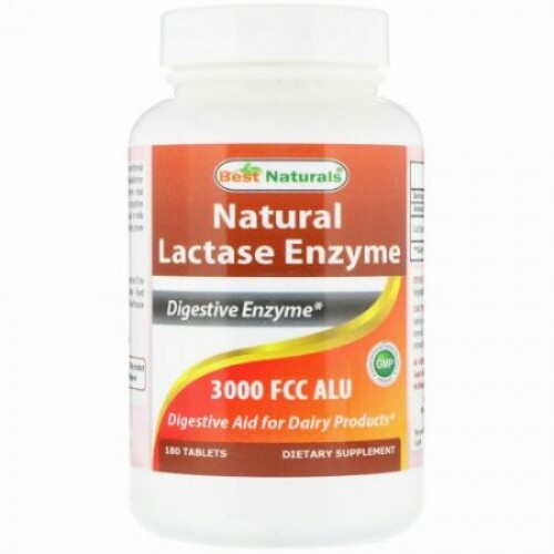 Best Naturals, 天然ラクターゼ酵素、3000 FCC ALU、180錠 (Discontinued Item)
