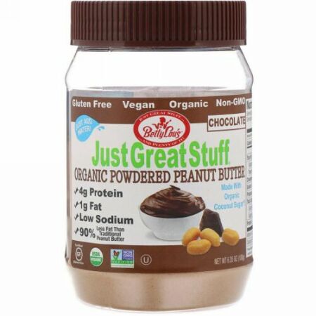 Betty Lou's, ジャスト グレート スタッフ、パウダー状 オーガニック ピーナツバター、チョコレート、6.35 oz (180 g) (Discontinued Item)
