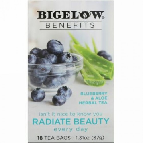 Bigelow, 効能、美しさの発散、ブルーベリ & アロエハーブティー、ティーバッグ18袋、1.31 oz (37 g) (Discontinued Item)
