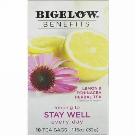 Bigelow, 効能、健康維持、レモン & エキナシアハーブティー、ティーバッグ18袋、1.15 oz (32 g) (Discontinued Item)