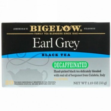 Bigelow, アールグレイ、カフェインレス、紅茶、20袋、1.18 oz (33 g) (Discontinued Item)