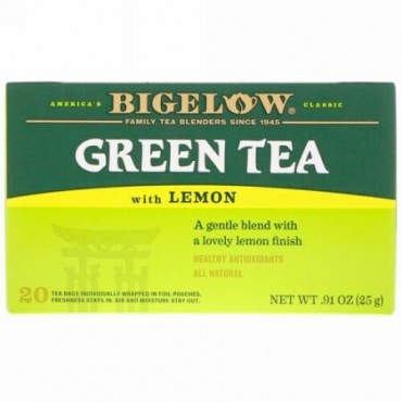 Bigelow, グリーンティー レモン、 20ティーバッグ、 0.91 oz (25 g) (Discontinued Item)