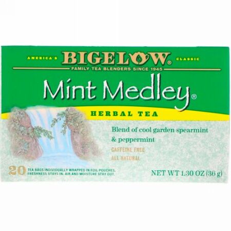 Bigelow, Herbal Tea, Mint Medley, Caffeine Free, 20 Tea Bags, 1.30 oz (36 g) (Discontinued Item)