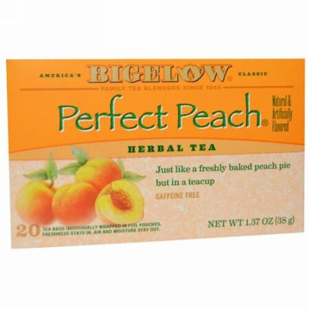 Bigelow, ハーブ ティー、 パーフェクトピーチ、 カフェインレス、 20ティーバッグ、 1.37 oz (38 g) (Discontinued Item)