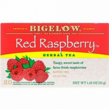 Bigelow, ハーブティー、レッド・ラスベリー、カフェインフリー、 ティーバッグ20 個、 1.18オンス (33 g) (Discontinued Item)