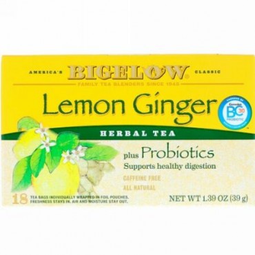 Bigelow, ハーブティー＋プロバイオティクス、レモンジンジャー、カフェインフリー、18袋、1.39 oz (39 g) (Discontinued Item)