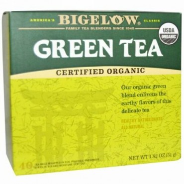 Bigelow, オーガニック グリーンティー、40ティーバッグ、1.82 oz (51 g) (Discontinued Item)