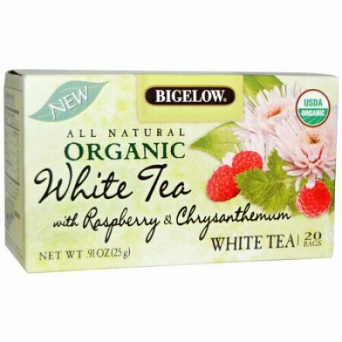 Bigelow, Organic White Tea with Raspberry & Chrysanthemum, White Tea, 20 Bags, .91 oz (25 g) (Discontinued Item)