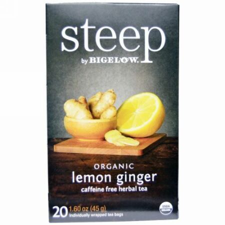 Bigelow, Steep, Organic Lemon Ginger, Caffeine Free Herbal Tea, 20 Bags, 1.60 oz (45 g) (Discontinued Item)