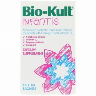 Bio-Kult, インファンティス、複数菌株入り幼児用アドバンスドプロバイオティクス、オメガ3とビタミンD3、16袋 、1袋1 g (Discontinued Item)