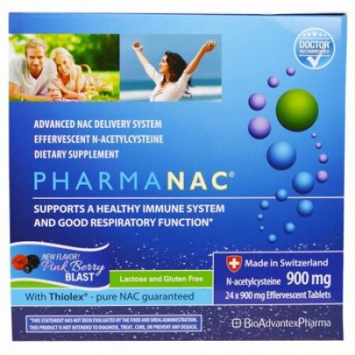 BioAdvantex Pharma, ファーマNAC, ピンクベリーブラスト, 900 mg, 24錠 (発泡性錠剤) (Discontinued Item)