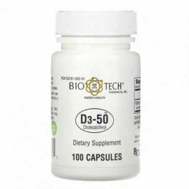 Bio Tech Pharmacal, D3-50、コレカルシフェロール、カプセル 100 錠
