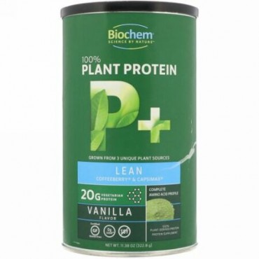 Biochem, 100%植物プロテイン、P+リーン、バニラフレーバー、11.38オンス (322.8 g) (Discontinued Item)