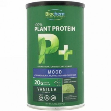 Biochem, 100%植物プロテイン、P+ムード、バニラフレーバー、11.4オンス (323.7 g) (Discontinued Item)