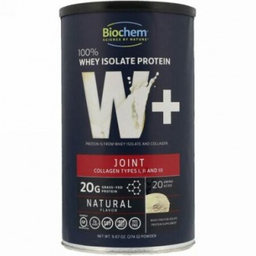 Biochem, 100% Whey Isolate Protein, W+ Joint, Natural Flavor, 9.67 oz (274 g) (Discontinued Item)