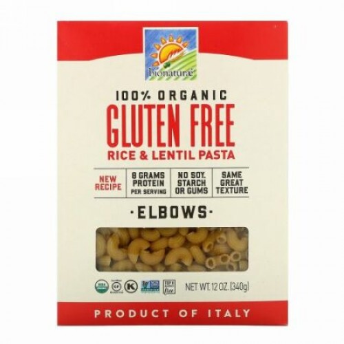 Bionaturae, 100％オーガニックグルテンフリー、ライス＆レンズ豆パスタ、エルボ、340g（12オンス）