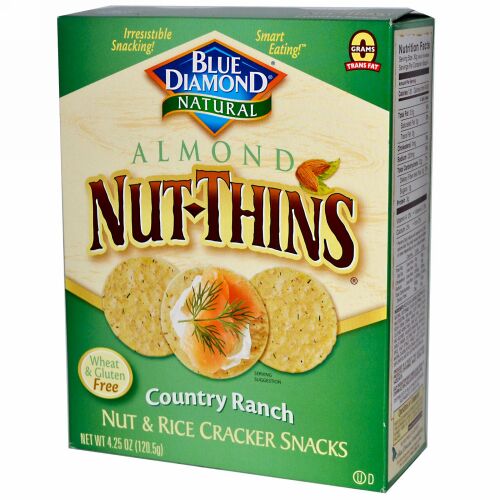 Blue Diamond, アーモンド ナッツシンズ、 ナッツ& ライス クラッカー スナック、 カントリー ランチ、 4.25 oz (120.5 g) (Discontinued Item)