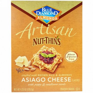 Blue Diamond, Artisan Nut-Thins、アジアーゴチーズ クラッカースナック、4.24 オンス (120.5 g) (Discontinued Item)