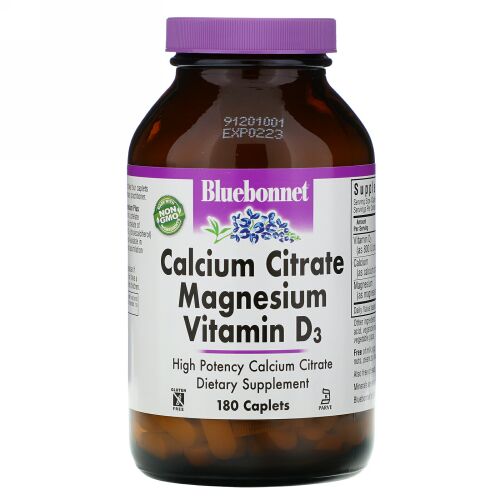 Bluebonnet Nutrition, クエン酸カリウムマグネシウムビタミンD3、カプレット180錠
