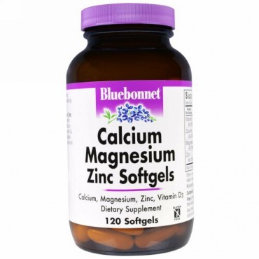 Bluebonnet Nutrition, カルシウム、マグネシウム、亜鉛, 120 ソフトジェル