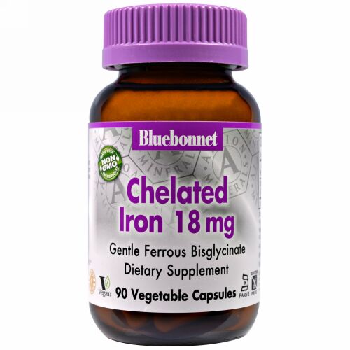 Bluebonnet Nutrition, キレート鉄、18 mg、90ベジキャップ