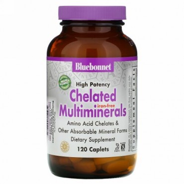 Bluebonnet Nutrition, キレート マルチミネラル, 鉄分フリー, 120カプレット