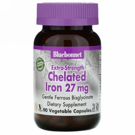 Bluebonnet Nutrition, 高強度キレート鉄、27mg、ベジカプセル90粒