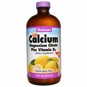 Bluebonnet Nutrition, 液体カルシウム、クエン酸マグネシウムプラスビタミンD3、 自然のレモンフレーバー、 16液量オンス (472 ml) (Discontinued Item)