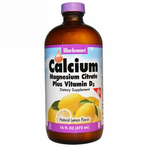 Bluebonnet Nutrition, 液体カルシウム、クエン酸マグネシウムプラスビタミンD3、 自然のレモンフレーバー、 16液量オンス (472 ml) (Discontinued Item)