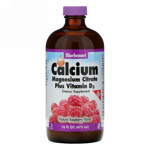 Bluebonnet Nutrition, 液体カルシウム、クエン酸マグネシウムプラスビタミンD3、自然なラズベリーフレーバー、 16液量オンス (472 ml)