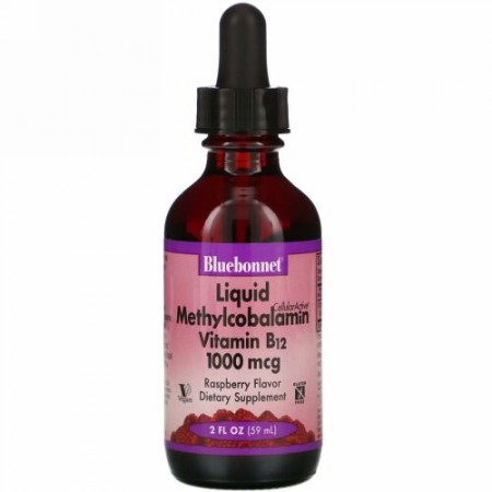 Bluebonnet Nutrition, Liquid CelluarActive Methylcobalamin Vitamin B12, Raspberry Flavor, 1,000 mcg, 2 fl oz (59 ml)